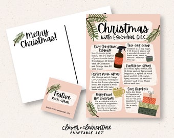 Download + Print | "Christmas with Essential Oils" Postcard and Label Set | Christmas DIY Recipes