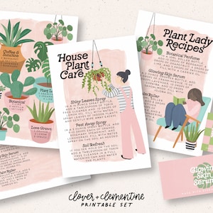Download + Print | "Plant Lady" Spring 2023 Blends, DIY Recipes, Stickers, etc. | Indoor Plant Care | Editable Cards
