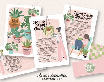 Download + Print | "Plant Lady" Spring 2023 Blends, DIY Recipes, Stickers, etc. | Indoor Plant Care | Editable Cards