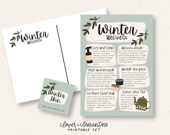 Download + Print | "Winter Wellness with Essential Oils" Postcard and Label Set | Christmas DIY Recipes