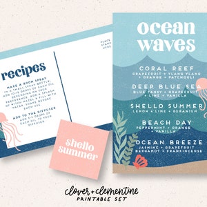 Downloaden + afdrukken | "Ocean Waves" kaarten- en labelset | Zomerblends + Recepten voor vrolijke post, enz.