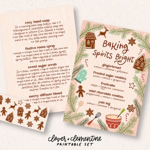 Downloaden + afdrukken | "Baking Spirits Bright"-mengsels, recepten, stickers, enz. | Essentiële oliën voor Kerstmis