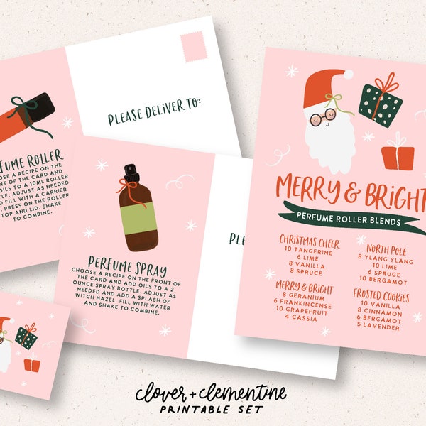 Download + Print | "Merry & Bright" Perfume Blends, Recipes, Stickers, etc. | Christmas essential oils