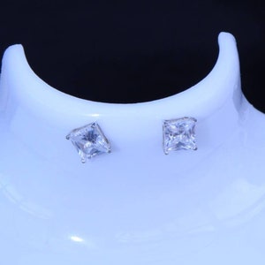 Vintage Sterling Silver Cubic Zirconia Stud Earrings, square stud earrings in good clean condition ready to wear out of the box.