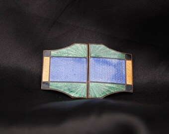 Art Deco Belt Buckle: Gold Tone Metal With Blue Glass  display picture 1
