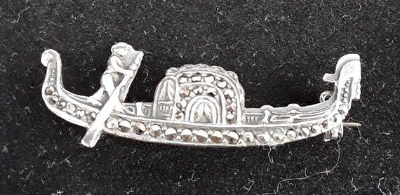 Vintage Continental Silver and Marcasite Gondola … - image 1