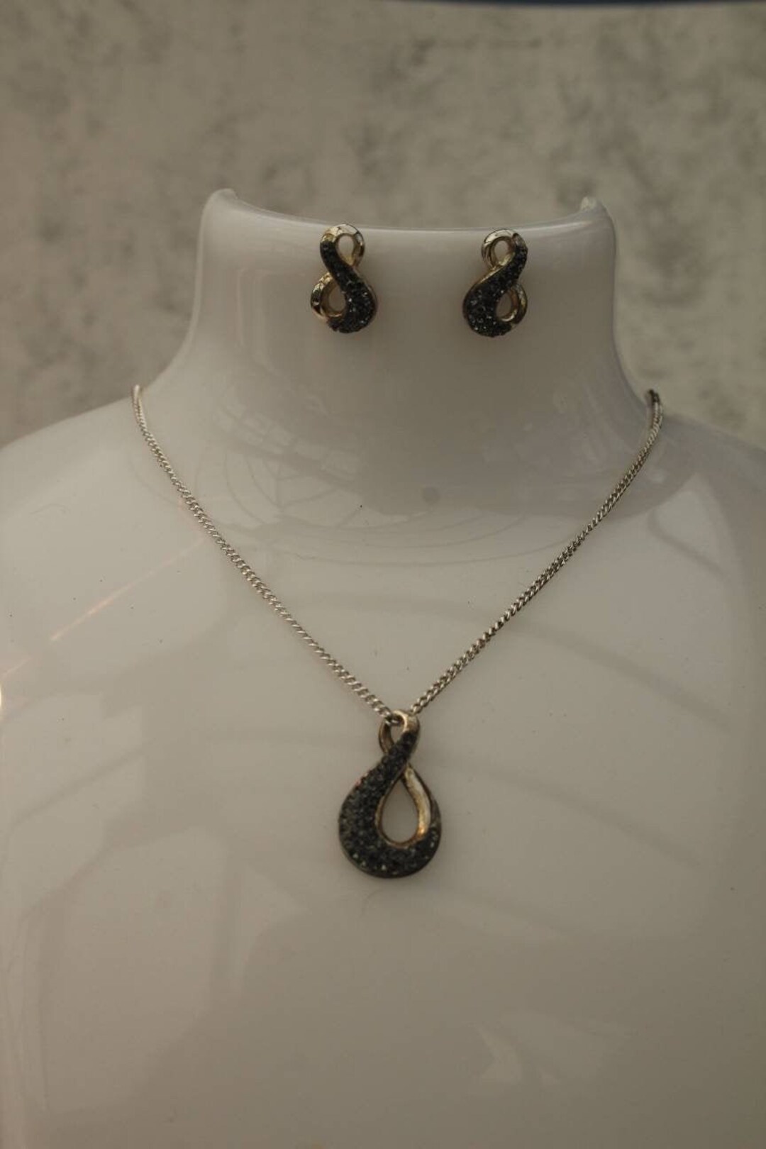 Sterling Silver Necklace, Rhinestone Jewellery Set, Earrings Pendant ...