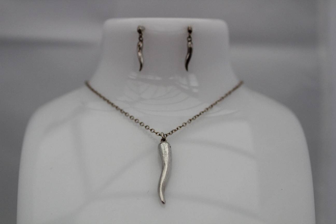 Vintage Sterling Silver Chilli Pepper Necklace and Earrings. - Etsy