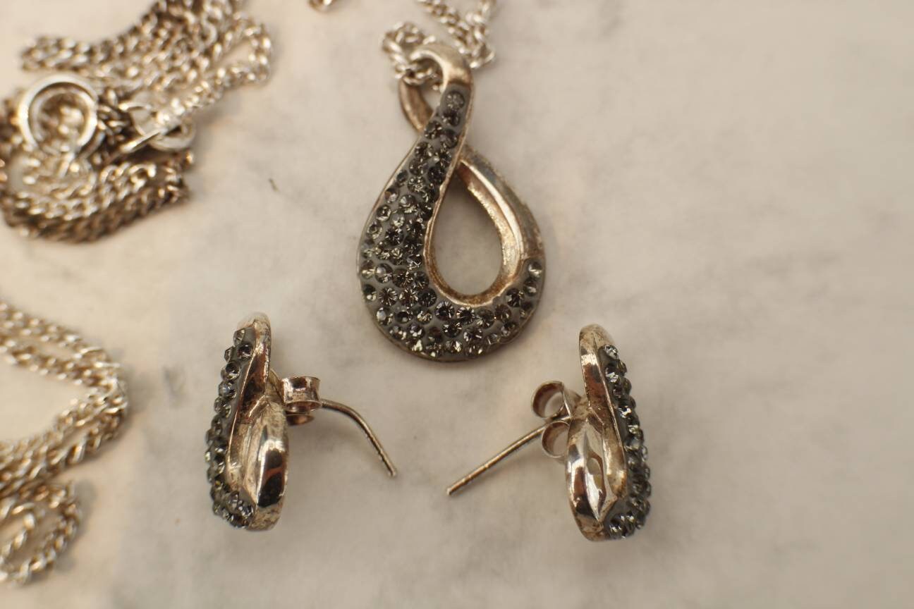Sterling Silver Necklace Rhinestone Jewellery Set Earrings - Etsy
