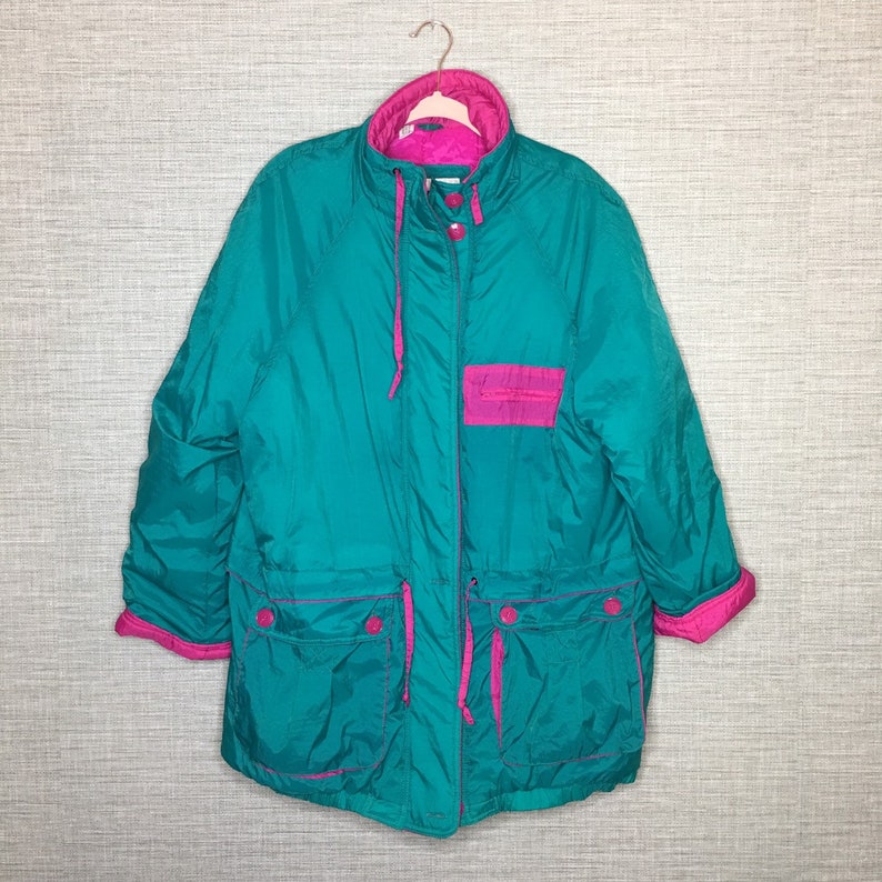 Gitano Outerwear Womens Size Large 80/'s Rad Puffer Coat Hot Pink Teal Long Jacket