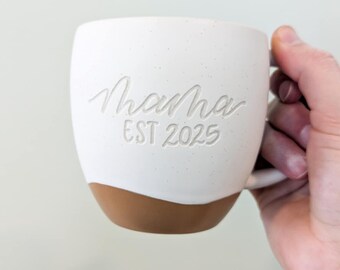 Hand-Engraved Mama Est. 2025 Ceramic Coffee Mug