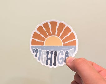 Michigan Sunset Sticker, Pure Michigan Souvenir Gift, Original Artwork Water Resistant Decal for Water Bottle, Journal, Laptop
