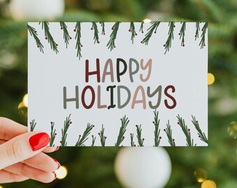 Handmade Neutral Christmas Card Pack, Handmade Happy Holidays Card, Custom Merry Christmas Blank Folded Card, Holiday Card Set