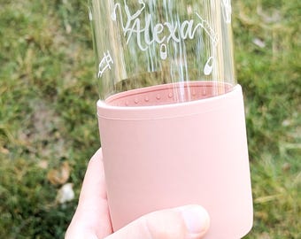 Custom Hand Engraved Glass Tumbler with Lid and Straw: Personalized Iced Coffee Cup