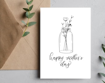 Cute Custom Mother's Day Card for Mom, Mother-in-Law, Stepmom, Grandma | Personalized Calligraphy | Simple Flower Bouquet Mother's Day Card