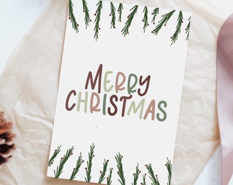 Neutral Christmas Card Pack, Handmade Happy Holidays Card, Custom Merry Christmas Blank Folded Card, Holiday Card Set