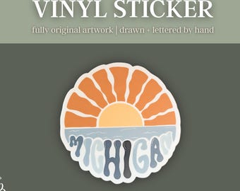 Michigan Sunset Sticker, Pure Michigan Souvenir Gift, Original Artwork