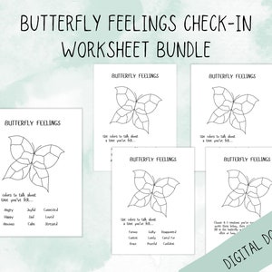 Therapy Worksheet Butterfly Feelings Check-In Sheet for Kids | Printable Emotions Identification | Children&#39;s Mental Health Activity