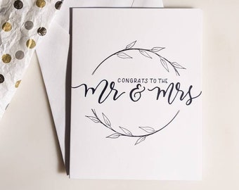 Custom Wedding Card for Newlyweds | Cute Floral Card for Bridal Shower, Wedding Gift | Blank Congrats to the Mr and Mrs Engagement Card