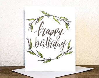 Floral Birthday Card, Illustrated Birthday Card, Handmade Birthday Card, Happy Birthday Card