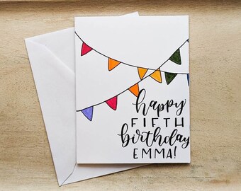 Personalized Kids Birthday Card: Hand-Lettered Rainbow Banner