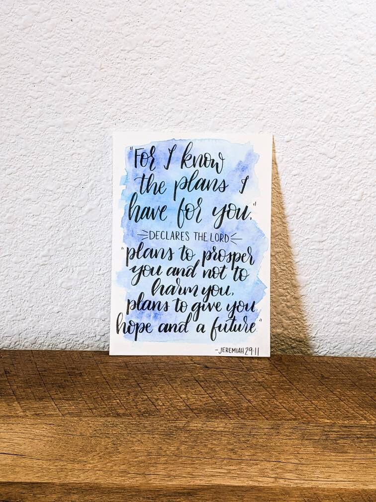 Custom Calligraphy Bible Verse Watercolor Sign: Personalized Scripture ...