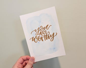 Custom Calligraphy Watercolor Quote, Handlettered Motivational Signs, Affirmations Wall Decor, Personalized Mental Health Art