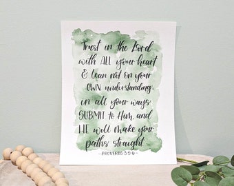 CUSTOM Calligraphy Sign, Personalized Watercolor Quote Sign, Custom Bible Verse Postcard, Scripture Wall Art
