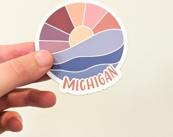 Michigan Sunset Sticker: Water-Resistant Vinyl Decal for Water Bottle