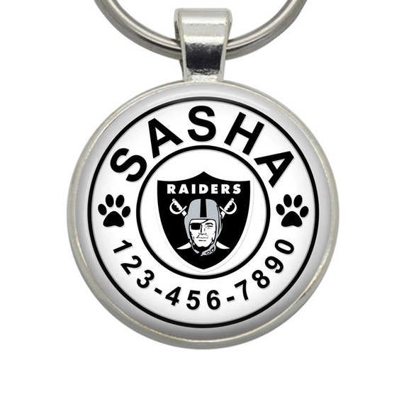 Oakland Raiders Pet Id Tag for Dogs /& Cats Personalized w// Name /& Number