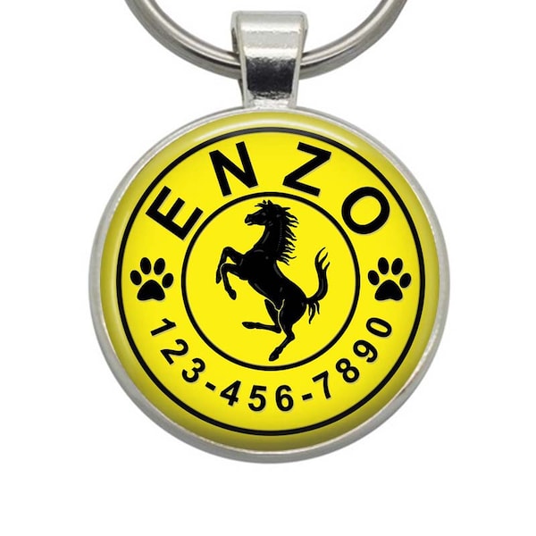 Custom Ferrari Prancing Horse Dog Tag: Personalized Pet ID Tag