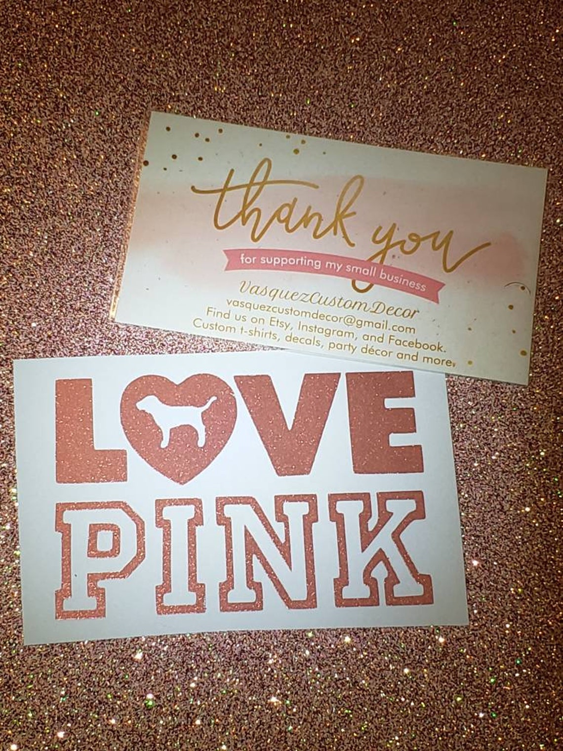 3 Rose Gold metallic look Decal vinyl Love Pink sign for Etsy