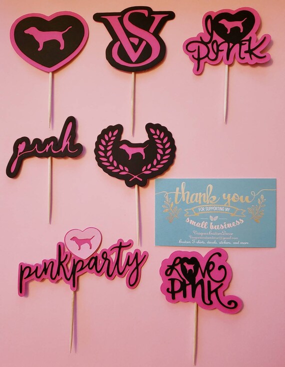 Pink Party Cupcake Toppers For Party Decor Love Pink Victoria Secret Inspired Vs Dog Designs 3 Color Options Available