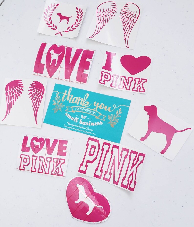Laptop Cover Make up cup Victoria Secret Pink I love pink Angel wings ~ 2 Sample Size Sign Decal Vinyl for Car Window