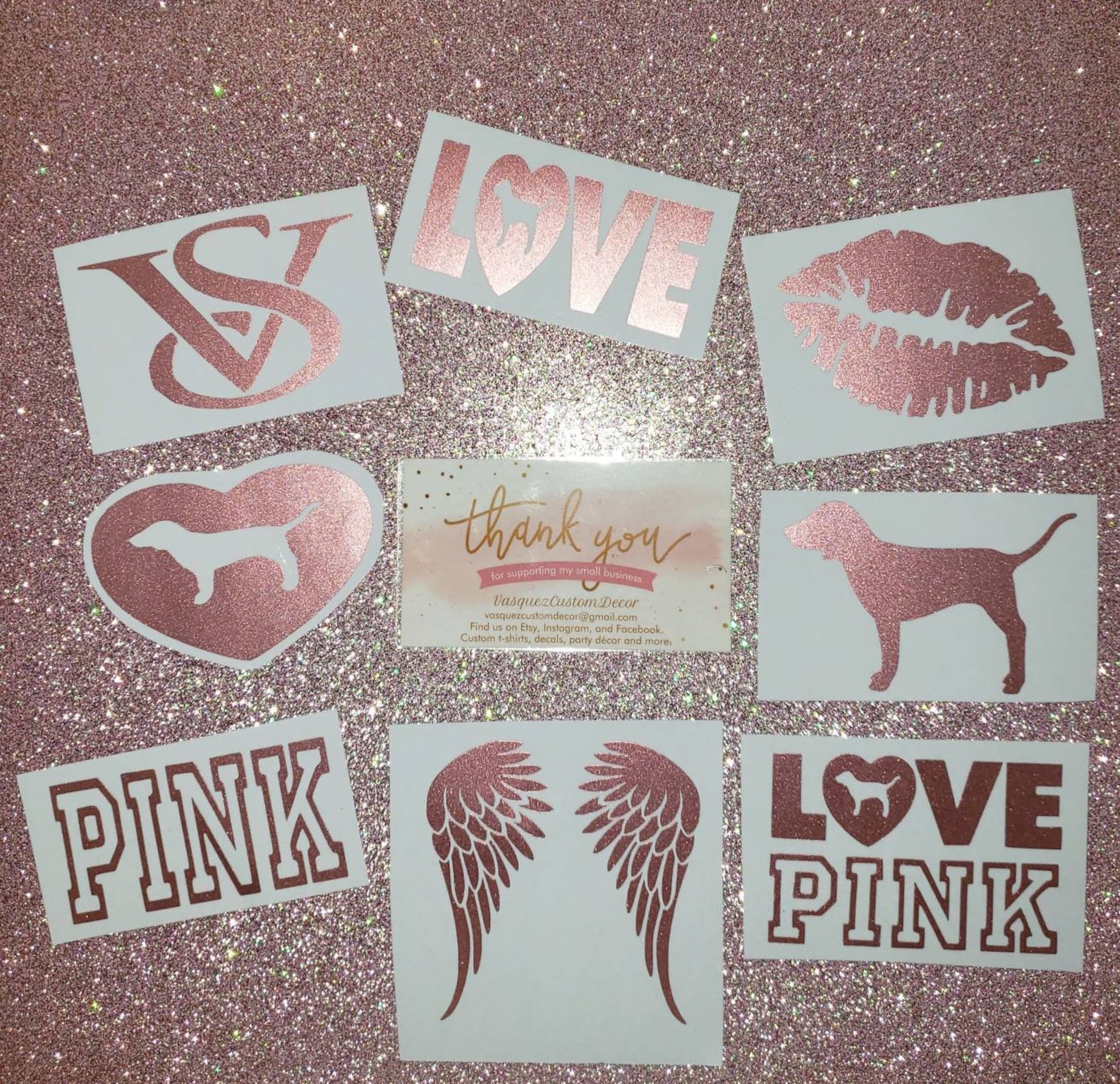 3 Rose Gold metallic look Decal vinyl Love Pink sign for Etsy