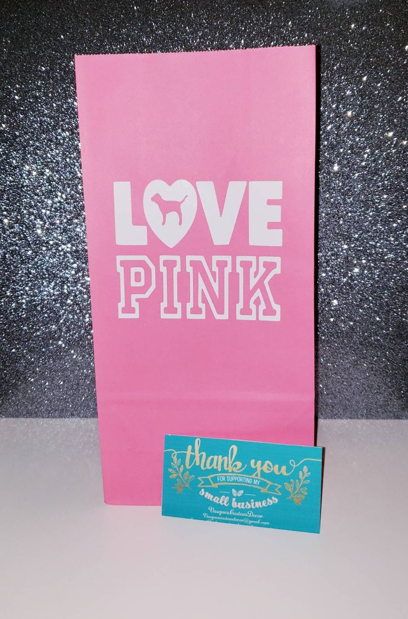 Victoria Secret Inspired Love Pink Vs Dog Pink Party Favor Bags For Girl Birthday Party Sumbler Party 2 Bag Options