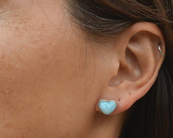 Larimar Heart Stud Earrings | Genuine Larimar | Larimar under 50 | Larimar and 925 Sterling