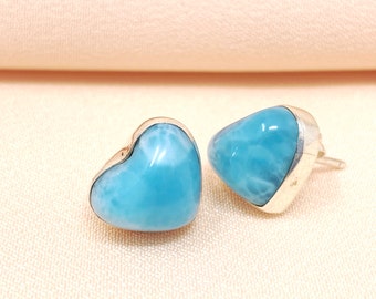 Larimar Heart Stud Earrings | Genuine Larimar | Larimar under 50 | Larimar and 925 Sterling