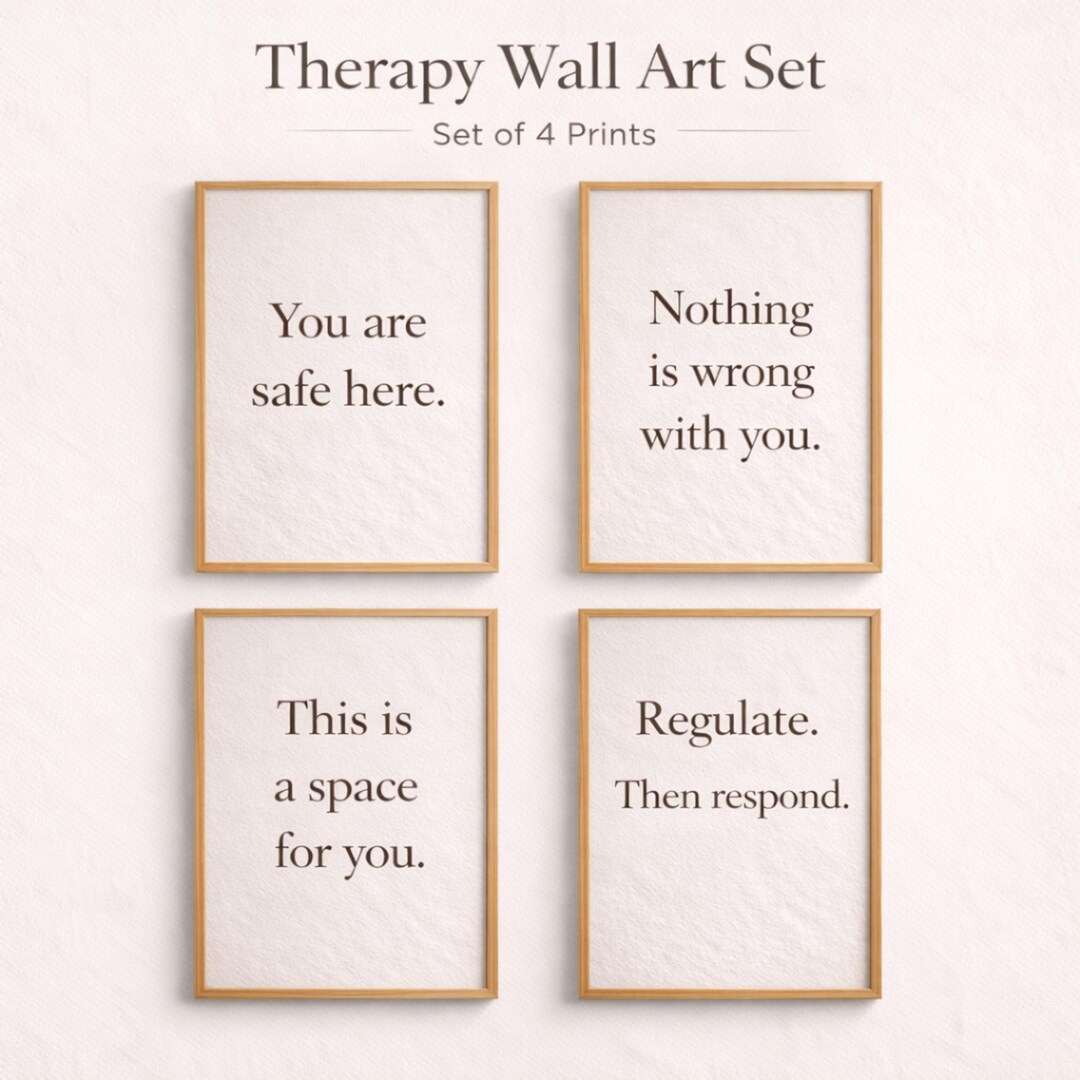 Therapy Wall Art Set of 4 Prints, Neutral Minimalist Decor, Mental ...