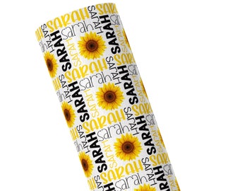 Imitación de cuero girasol / Floral personalizado / Nombre de la hoja de lazo / Material del lazo para el cabello / Tela del llavero / Cuero sintético / Hoja artesanal