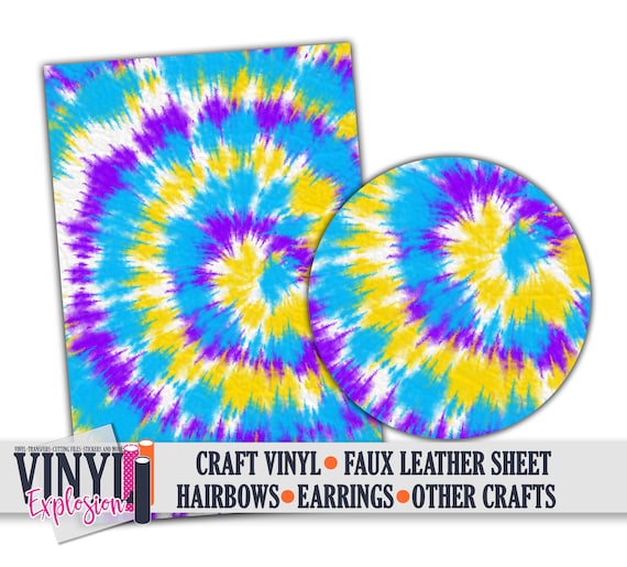 Printed Faux Leather Sheet | Tie Dye Faux Leather Fabric | Hair Bow Material | Purple and Yellow Tie Dye | Bow Sheet | Faux Leather Earring
