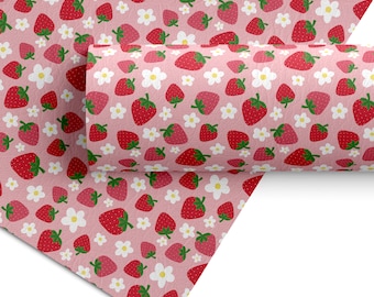 Cuero sintético de fresa / Cuero sintético de frutas / Fruta de verano / Tela de llavero / Suministros para el cabello / Cuero sintético impreso / Tela para aretes