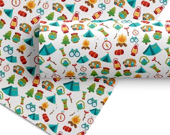 Printed Faux Leather Sheet | Camping Faux Leather Fabric | Hair Bow Material | Leatherette Sheet | Synthetic Leather | Vegan Leather