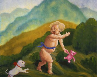 Original Acryl painting -"Little boy with dog"