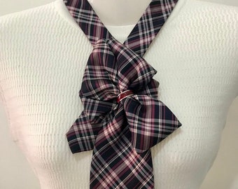 Purple, white, plaid Necktie Necklace, Bow Necktie Statement Necklace, Woman&#39;s Necktie Scarf, Wearable Art, Gift for Lady