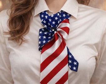 Collar con corbata de seda con la bandera estadounidense – Accesorio patriótico preanudado