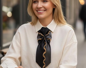 Collar de corbata de seda hecho a mano – Corbatón italiano con ondas doradas