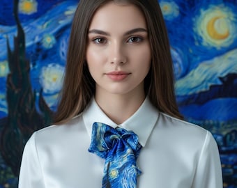 Van Gogh Starry Night Women’s Tie | Art-Inspired Statement Neck Accessory | Handmade Artwear. ID00328