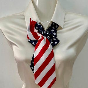 American Flag Women’s Tie | Handmade Patriotic Polyester Accessory | 4th of July Statement Tie Necklace | Cravat Style | USA Look