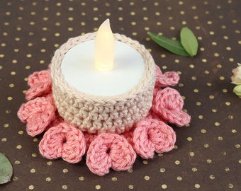 Crochet Pattern for Tealight Holder "Little Hearts" - Languages: English / German